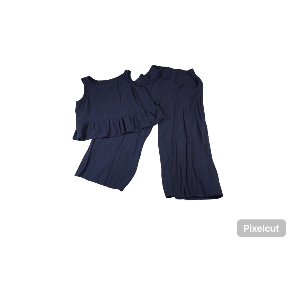 Automet Tracksuits Set Womens Medium Navy Blue Tank Top & Cropped Pants Wide Leg